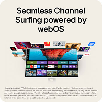 LG Smart Monitor with webOS providing access to built in streaming apps and entertainment content.