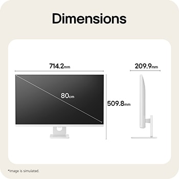 LG Smart Monitor dimensions illustrating overall product size and stand measurements.