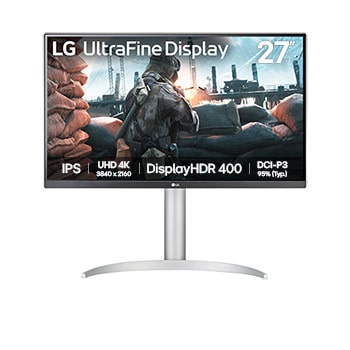 Front view of 27" LG UltraFine Monitor, 4K IPS display, VESA DisplayHDR™ 400, Dynamic Action Sync, Black - 27UP650K-W