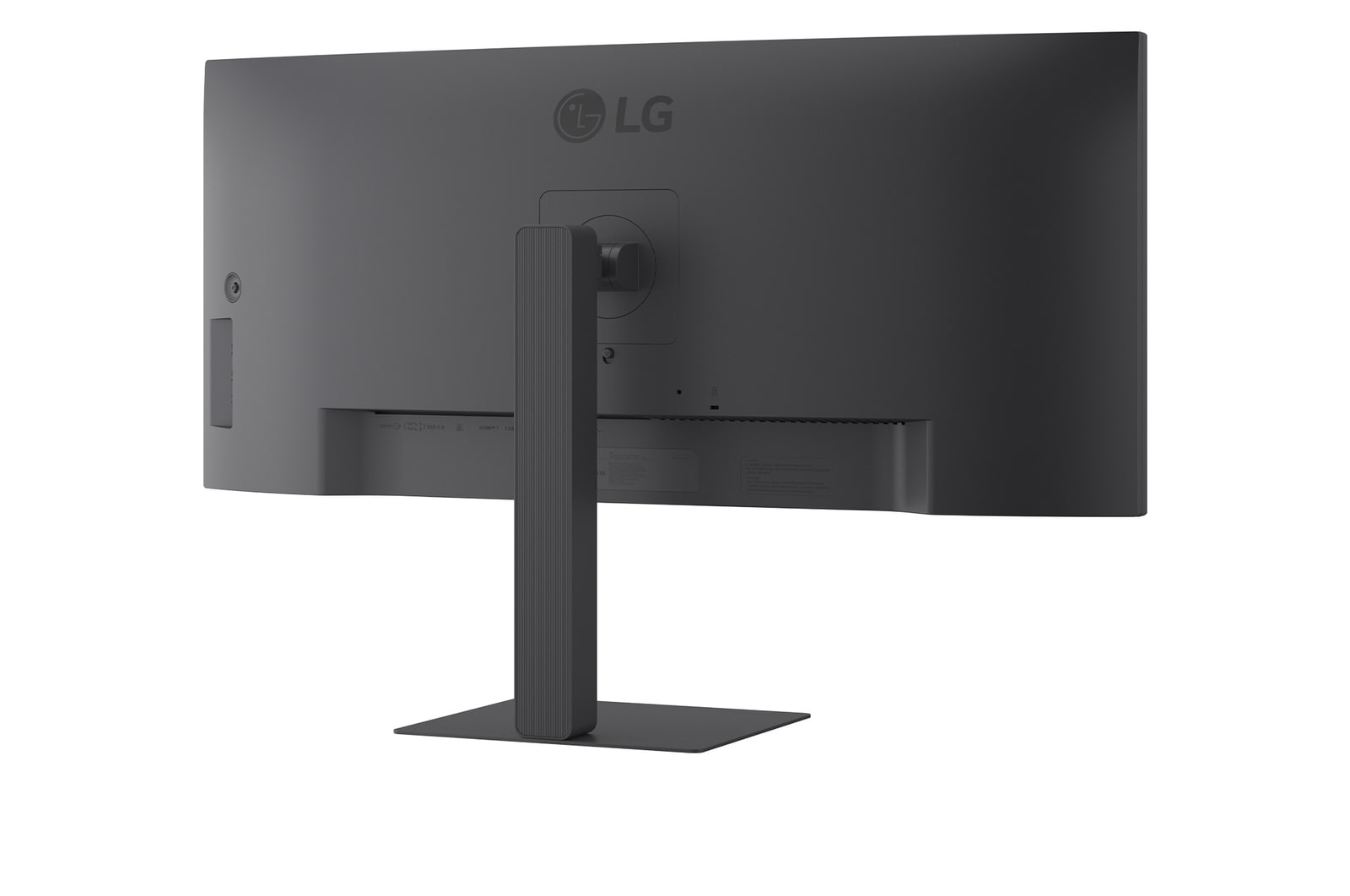 Rear angled view of monitor showing stand and ports (left)