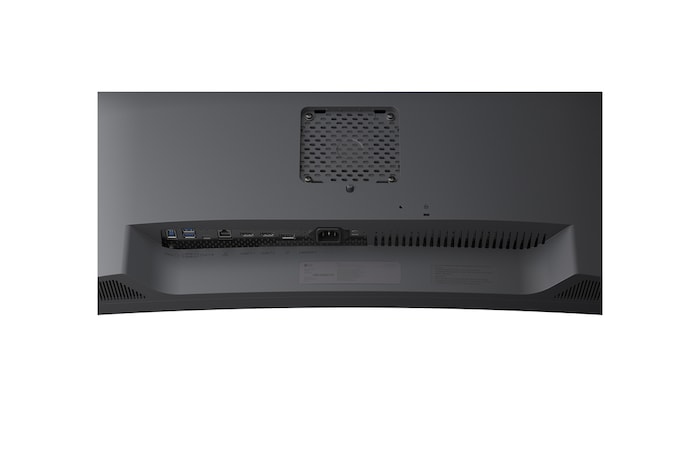 Rear close-up view of monitor ports and stand mount