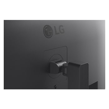 Rear angled view of monitor showing stand and ports (right)