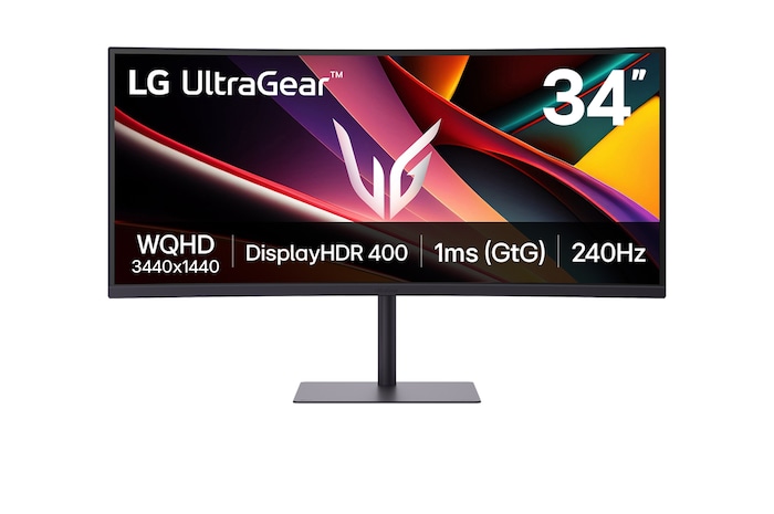 Front view of 34" LG UltraGear™ Gaming Monitor, 1ms (GtG), DisplayHDR™ 400, Clutter-free L-Stand, Black - 34G630A-B