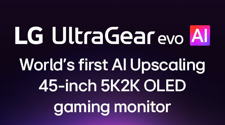 UltraGear™ evo AI logo in a futuristic, neon-lit room.