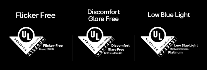 UltraGear gaming monitor (45GX950B) reduces eye strain with UL-certified flicker-free, discomfort glare-free, and low blue light