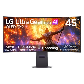Front view of 45" LG UltraGear evo GX9 Gaming Monitor, World’s First AI Upscaling 5K2K OLED, Black 45GX950B-B