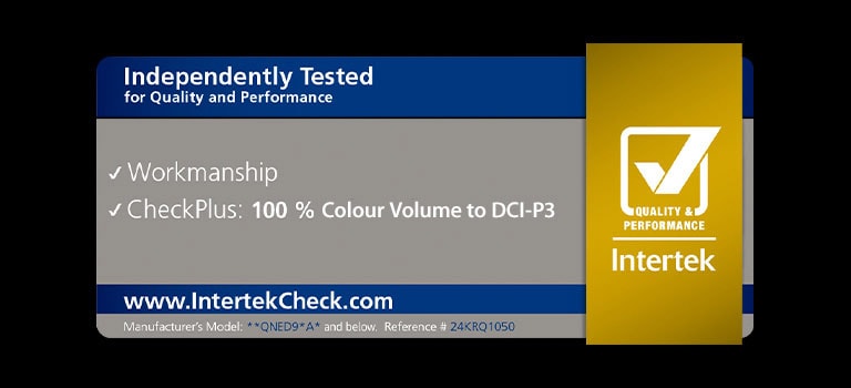 Intertrek certification for 100% colour Volume to DCI-P3.	