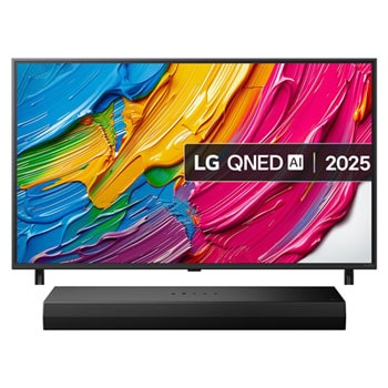 Front view of 43 inch LG QNED QNED8E TV & US20A Soundbar Bundle 43QNED8EA6B.US20A