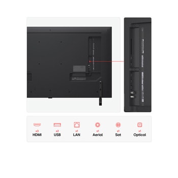 Front view and side view of LG QNED AI QNED80 4K Smart TV showing its length, width, height, and depth dimensions.