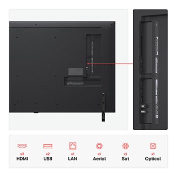 Front view and side view of LG QNED AI QNED80 4K Smart TV showing its length, width, height, and depth dimensions.