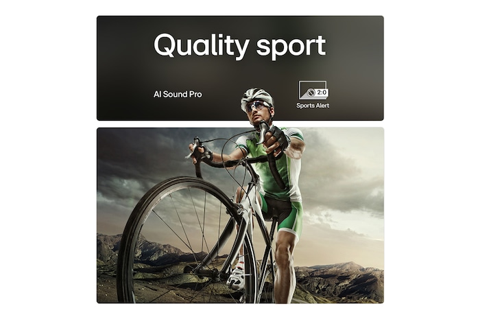 A family sits on a couch facing a LG QNED TV mounted on a wall above a LG Soundbar with a little girl pointing to a screen depicting two dolphins. The title talks about how every action is more thrilling on a massive screen.