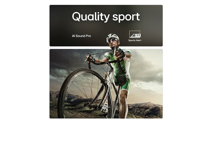 A family sits on a couch facing a LG QNED TV mounted on a wall above a LG Soundbar with a little girl pointing to a screen depicting two dolphins. The title talks about how every action is more thrilling on a massive screen.