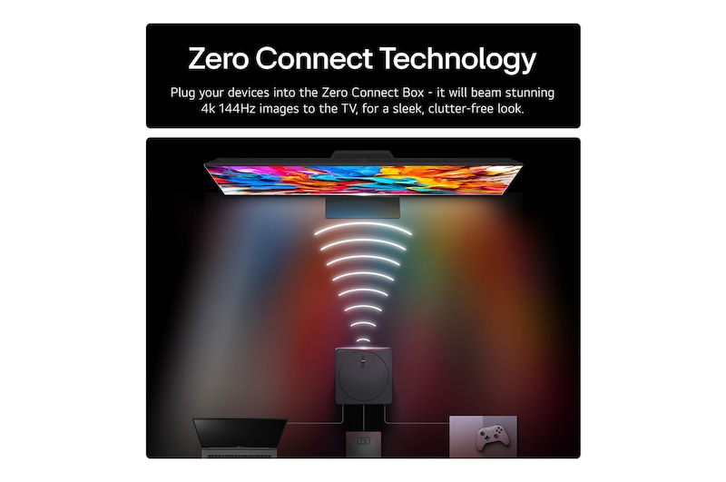 3D holographic flower in many different shades and hues against a black background. The definition and detail of the flower shows off QNED MiniLED's capability to produce visuals with exceptional color, brightness, and contrast. The title talks about how MiniLED enhances clarity and provides exceptional contrast.