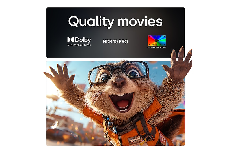 LG TV screen with an AI Magic Remote on the foreground. The AI button is highlighted and a speech bubble shows text, suggest a movie I like. On the screen we see the user icon E, indicating how AI Voice ID was able to identify which user it was and give personalized recommendations just based on their voice. 