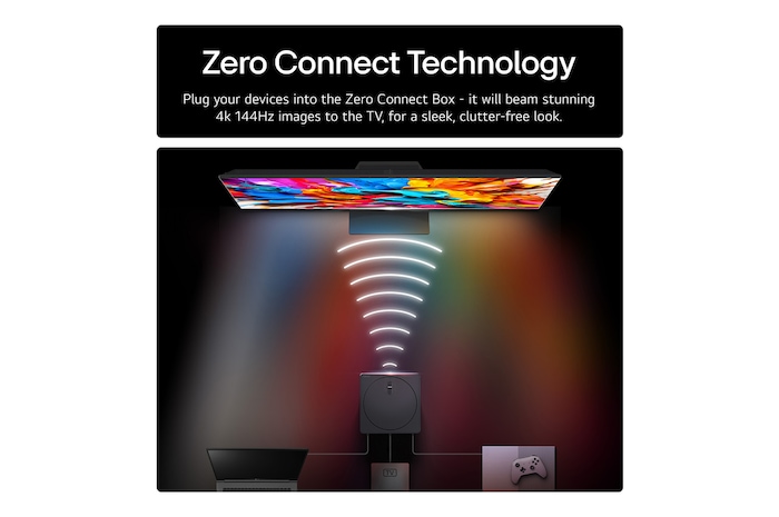 3D holographic flower in many different shades and hues against a black background. The definition and detail of the flower shows off QNED MiniLED's capability to produce visuals with exceptional color, brightness, and contrast. The title talks about how MiniLED enhances clarity and provides exceptional contrast.