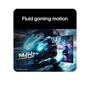 Motorcycle racing scene displayed on a gaming monitor, illustrating a 144Hz refresh rate for fluid gaming motion.