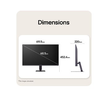 Front and side views of a gaming monitor illustrating its overall dimensions and profile design.