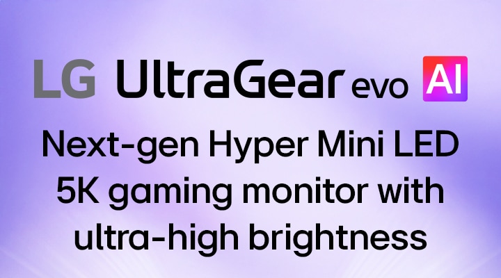 UltraGear™ evo AI logo in a futuristic, neon-lit room.