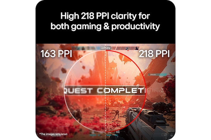 Split-screen comparison highlighting improved clarity and sharper text with higher pixel density