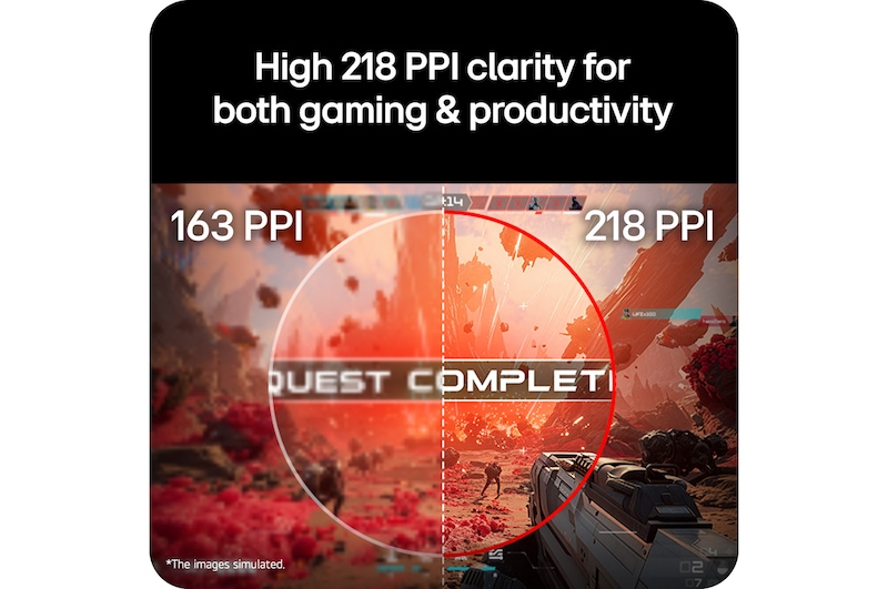 Split-screen comparison highlighting improved clarity and sharper text with higher pixel density