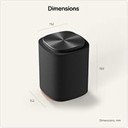 top close-up of the sound suite M5 showing the dimensions of the product on a beige background