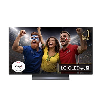 Front view of 48 inch LG OLED evo AI C5 4K Smart TV 2025 OLED48C55LA