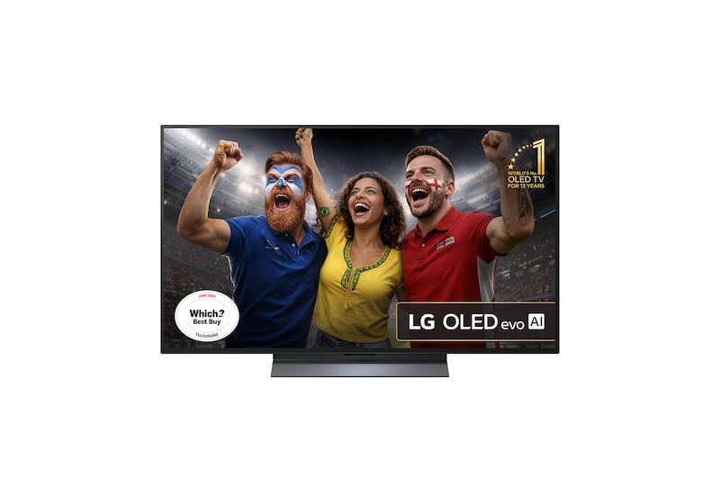 Front view of 48 inch LG OLED evo AI C5 4K Smart TV 2025 OLED48C55LA