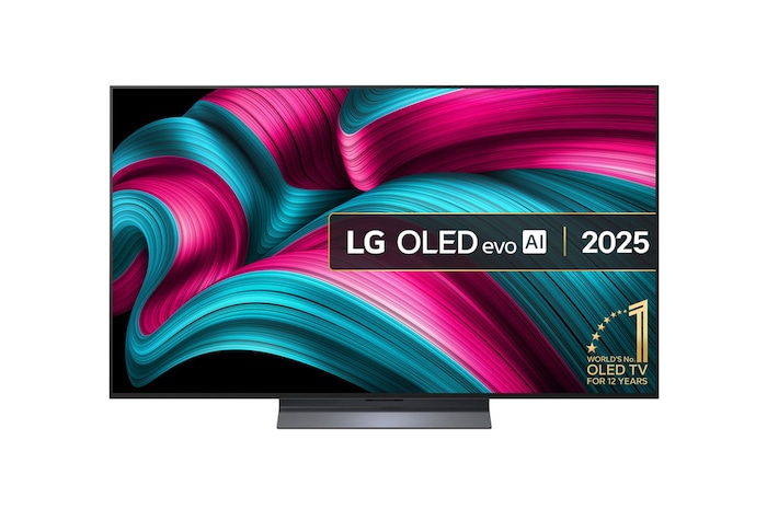 Front view of 55 inch LG OLED evo AI C5 4K Smart TV 2025 OLED55C54LA