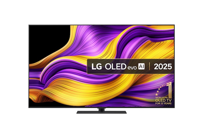 Front view of 65 inch LG OLED evo AI G5 4K Smart TV 2025 - Stand version OLED65G56LS