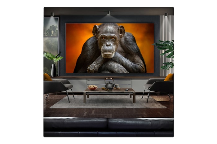 Campfire at night in the middle of nature. In the distance is a forest and lake. The evening sky is filled with stars. The whole scene is split in half. One side is darker and duller. The other half is remarkably brighter, showcasing the impressive brilliance from Brightness Booster.