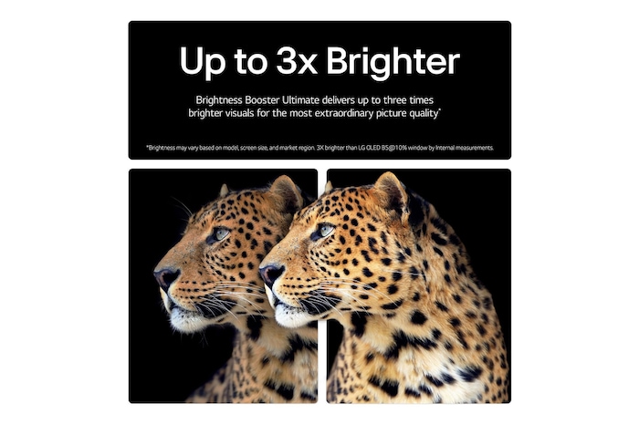 The alpha 9 AI Processor Gen8 lights up with different shades of blue and bolts of light shoot out from it highlighting its circuits. Performance statistics are visible. 1.7 times greater AI neural processing, NPU. 1.7 times faster operation, CPU. 2.1 times improved graphics, GPU.