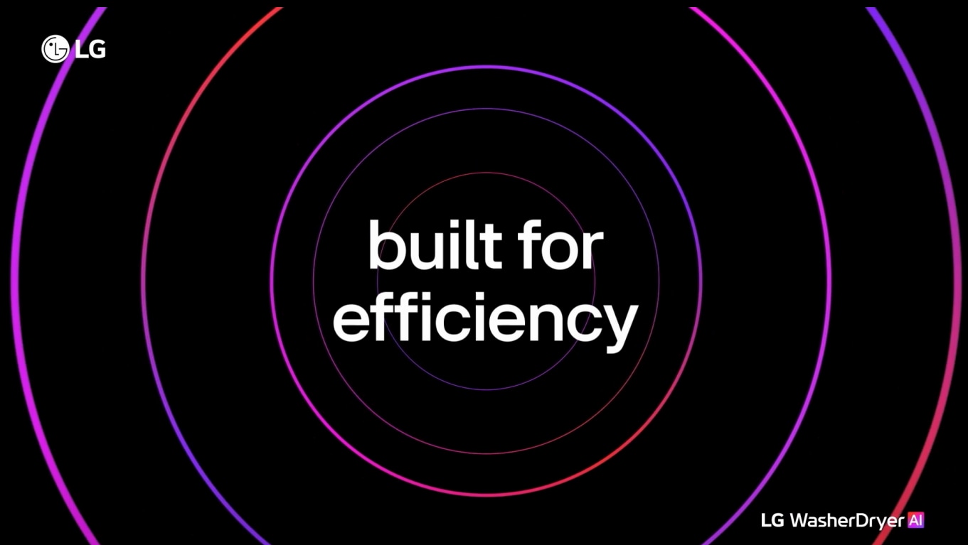 LG Washer Dryer AI with energy-efficient washing technology, featuring 'Built for efficiency' promotional messaging.