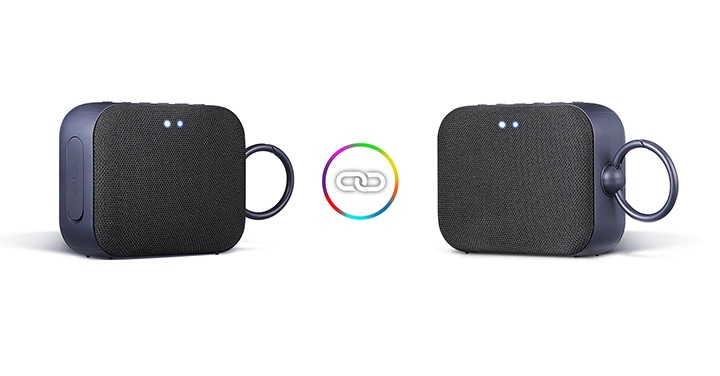 Two XG1 each placed on the left and right, slightly facing each other. There is a logo of two circles twisted within a big rainbow outlined circle ring placed between two XG1 products.