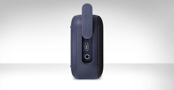 Side view of LG XBOOM Go XG1 showing ports. 