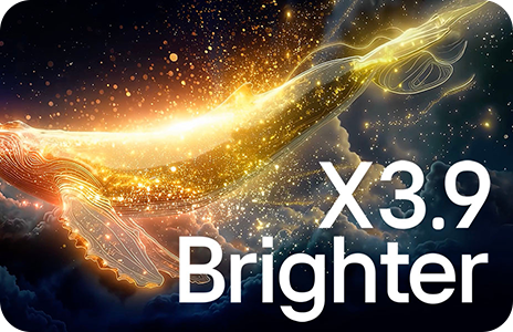 Glowing golden light streak over a night sky with the text 'X3.9 Brighter'