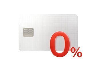 Gray credit card with a large red '0%' symbol