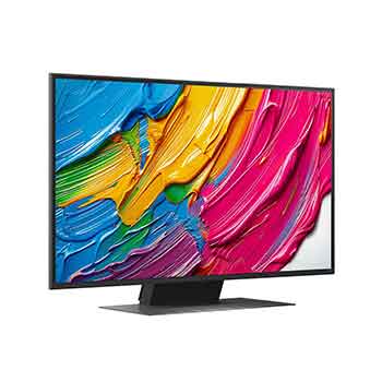 Slightly-angled right-facing side view of LG QNED80 TV