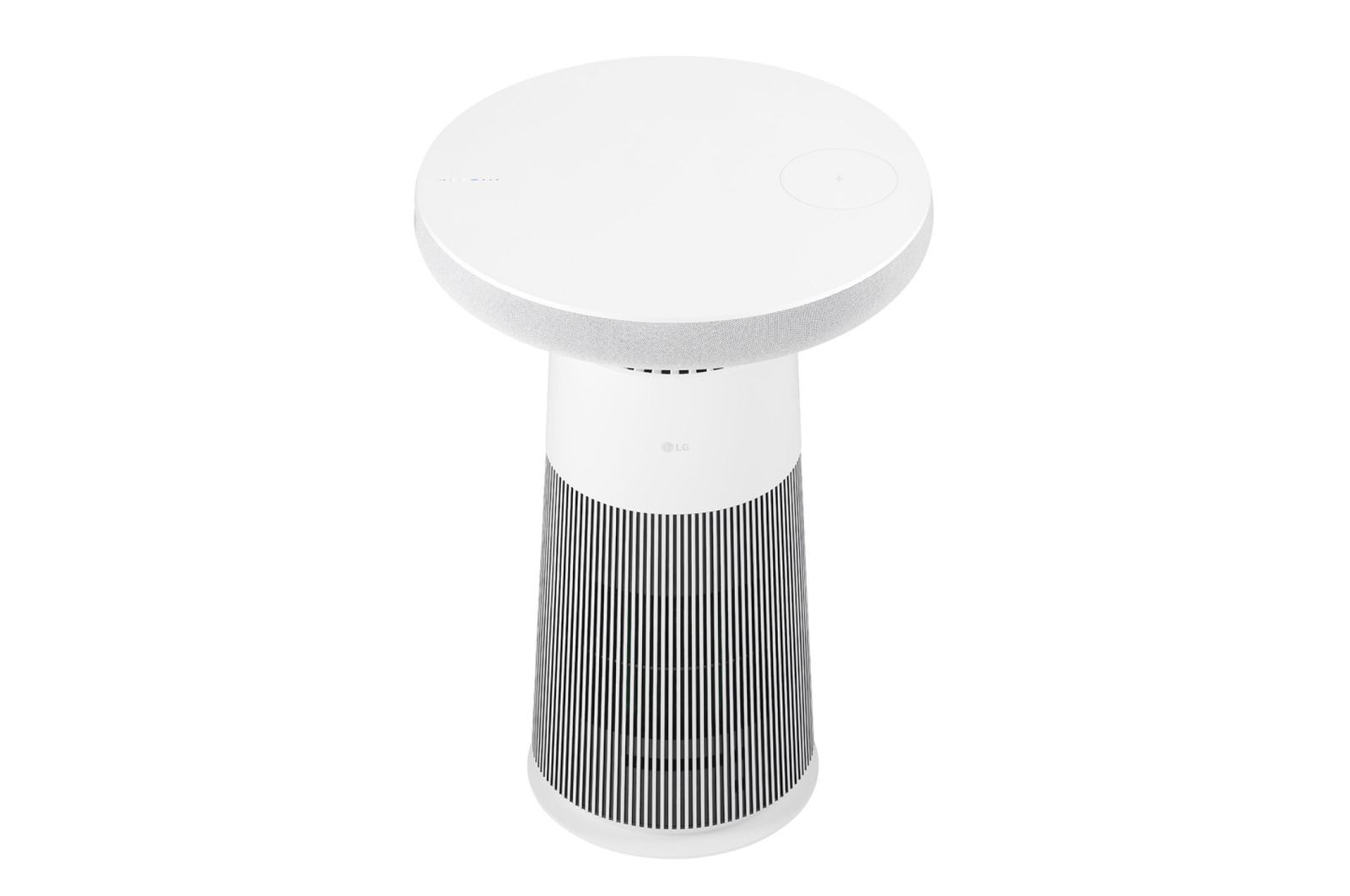 Góc nhìn từ trên xuống của LG PuriCare™ Aerospeaker với bề mặt tròn phẳng có thể nhìn thấy