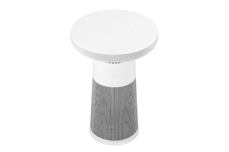 Góc nhìn từ trên xuống của LG PuriCare™ Aerospeaker với bề mặt tròn phẳng có thể nhìn thấy