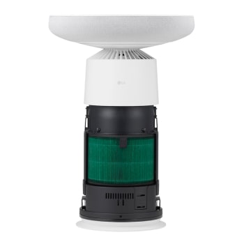 Mặt trước của LG PuriCare™ Aerospeaker khi đã tháo lớp vỏ ngoài, cho thấy bộ lọc màu xanh lá cây