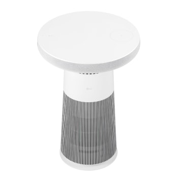 Góc nhìn từ trên xuống của LG PuriCare™ Aerospeaker với bề mặt tròn phẳng có thể nhìn thấy