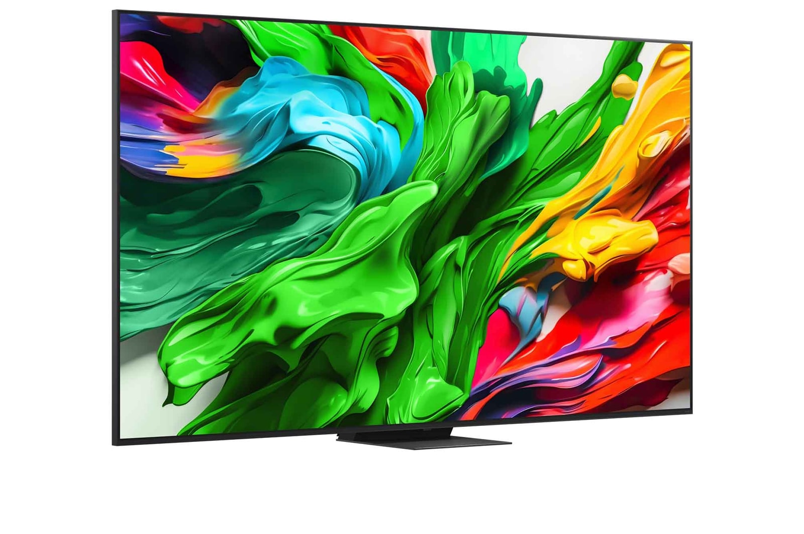 Slightly-angled right-facing side view of LG QNED evo TV