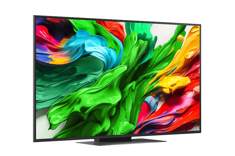 Slightly-angled right-facing side view of LG QNED evo TV