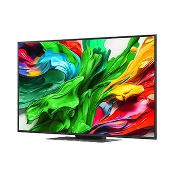 Front view and side view of LG QNED evo AI 4K Smart TV showing its length, width, height, and depth dimensions.
