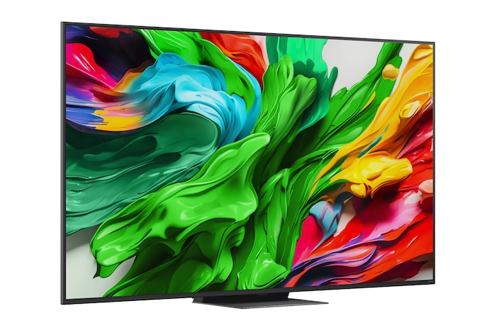 Slightly-angled right-facing side view of LG QNED evo TV