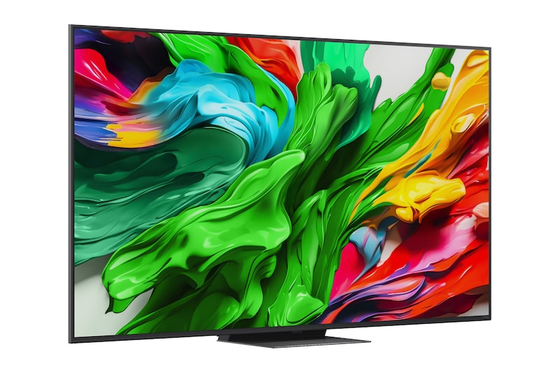 Slightly-angled right-facing side view of LG QNED evo TV