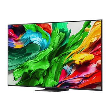 Front view and side view of LG QNED evo AI 4K Smart TV showing its length, width, height, and depth dimensions.