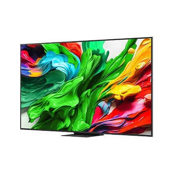 Front view and side view of LG QNED evo AI 4K Smart TV showing its length, width, height, and depth dimensions.