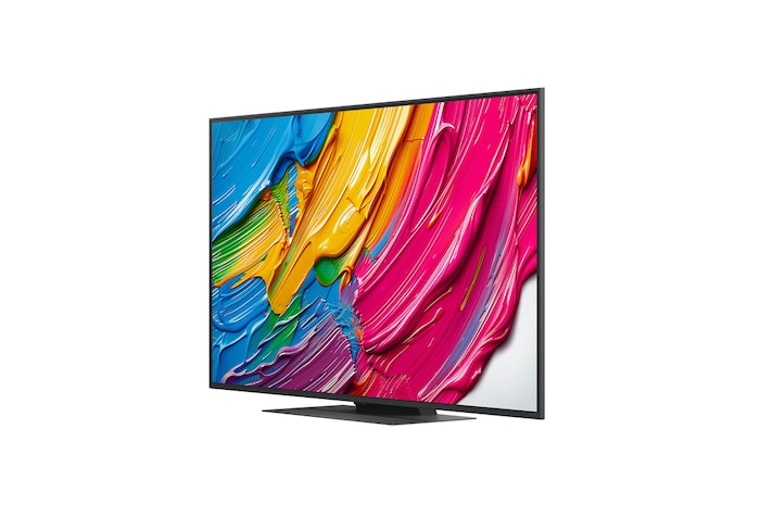 Front view and side view of LG QNED AI QNED80 4K Smart TV showing its length, width, height, and depth dimensions.