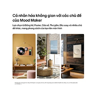 Màn hình Giải trí Di động LG StanbyME 2 Max LX6 được giới thiệu như một Mood Maker, làm nổi bật khả năng cá nhân hóa không gian sống bằng cách hóa thân thành cửa sổ, poster, khung cảnh thư giãn,đĩa quay hoặc đồng hồ.